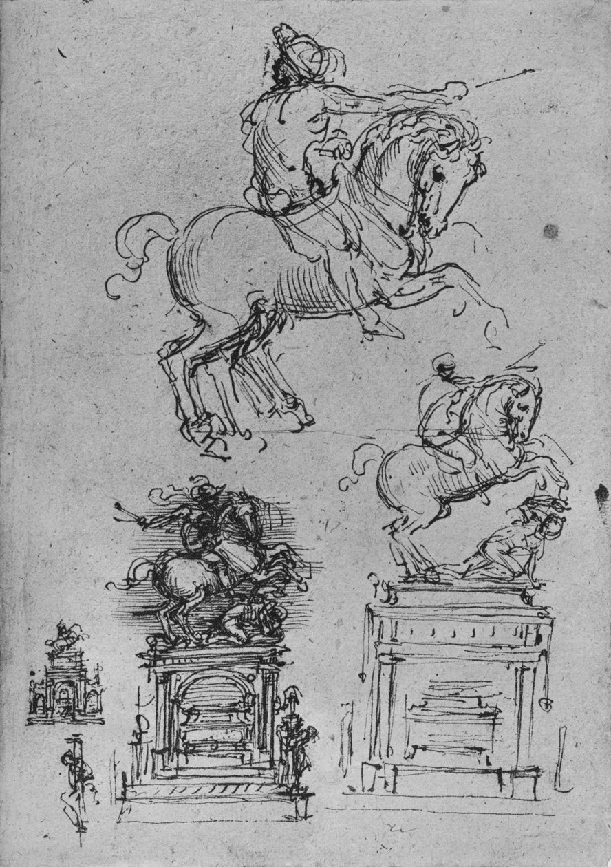 Fire studier til et ryttermonument, c1480 1945 af Leonardo da Vinci