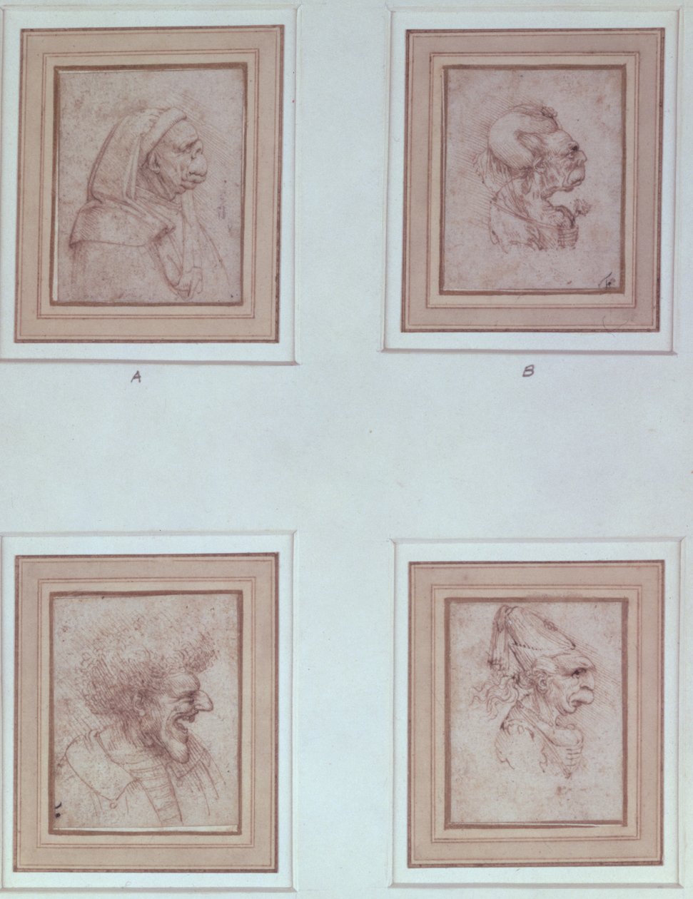 Fire karikaturer af Leonardo da Vinci