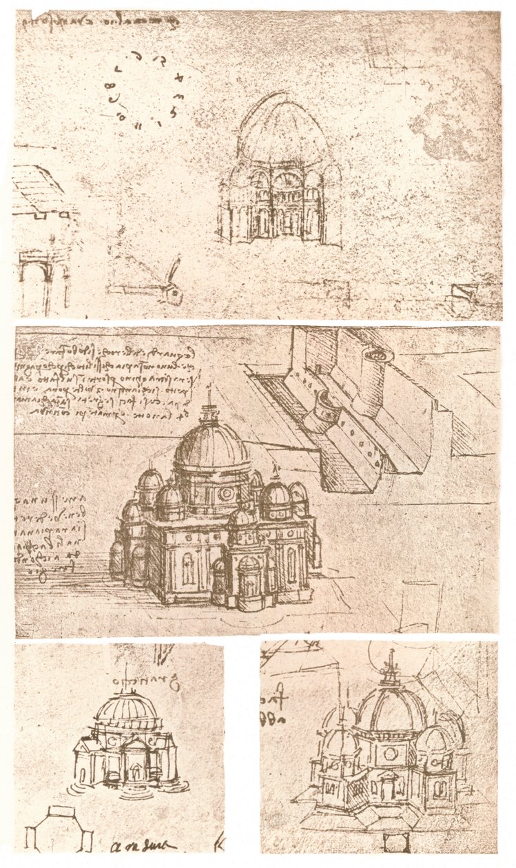 Fire tegninger af kirkelig arkitektur, c1472-c1519 1883 af Leonardo da Vinci