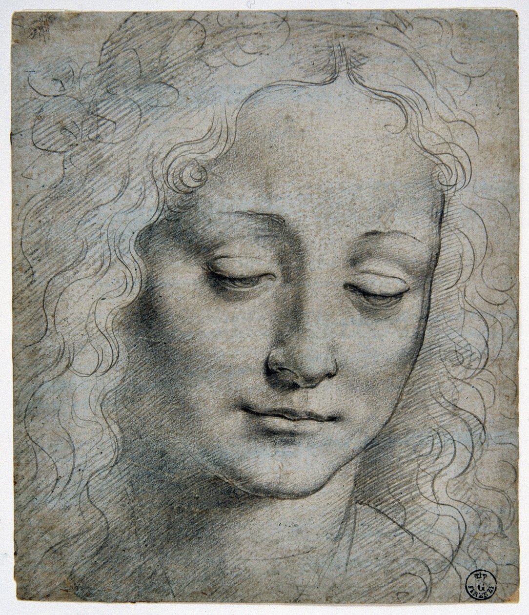 Giovanni Antonio Boltraffio (Beltraffio) (1467 - 1516) (den bedst kendte elev af Leonardo da Vinci): hovedet af en drengekrone af blade i vejen for Verrocchio, GDSU 425 E af Leonardo da Vinci