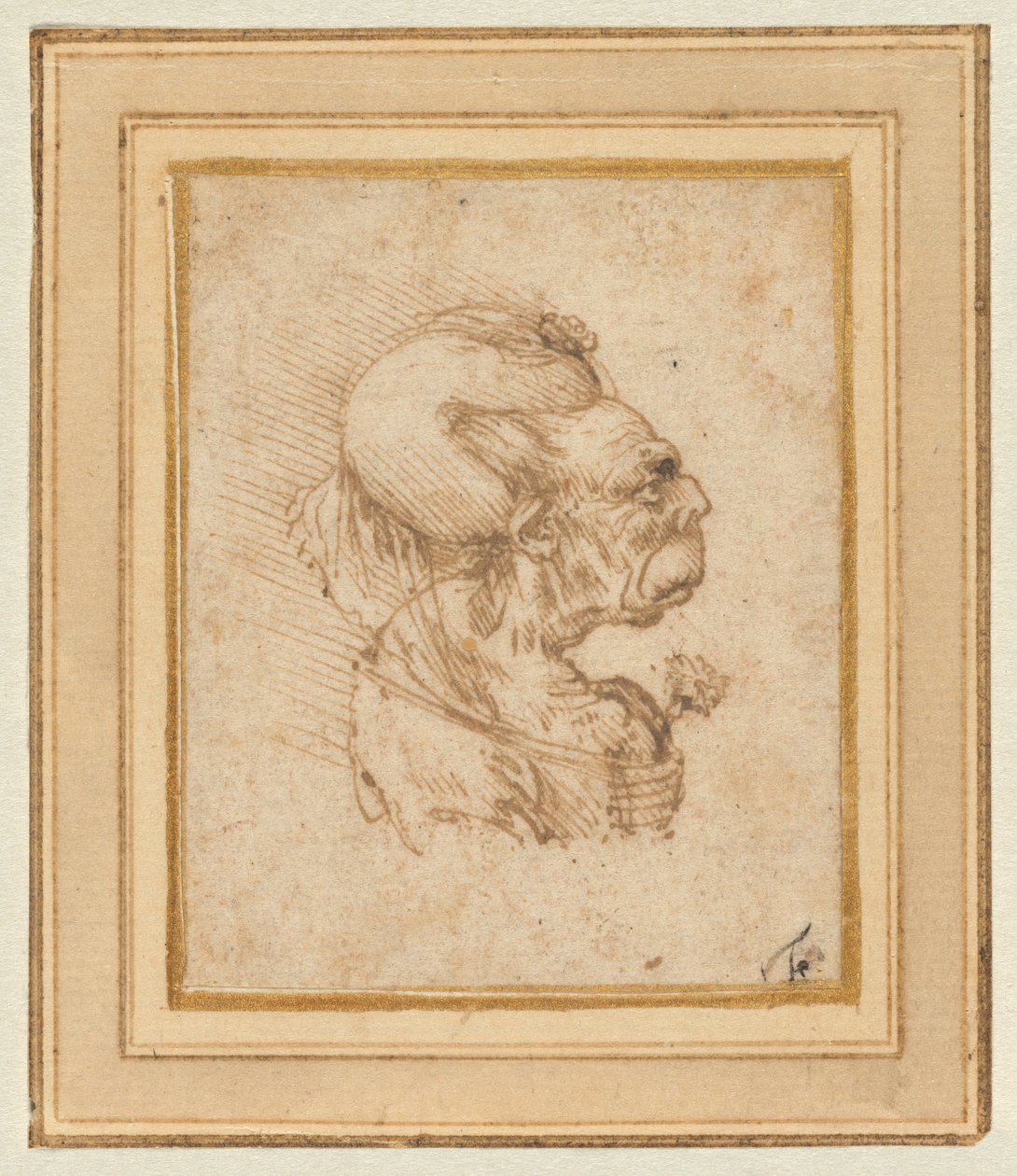 Grotesk hoved af en gammel kvinde af Leonardo da Vinci
