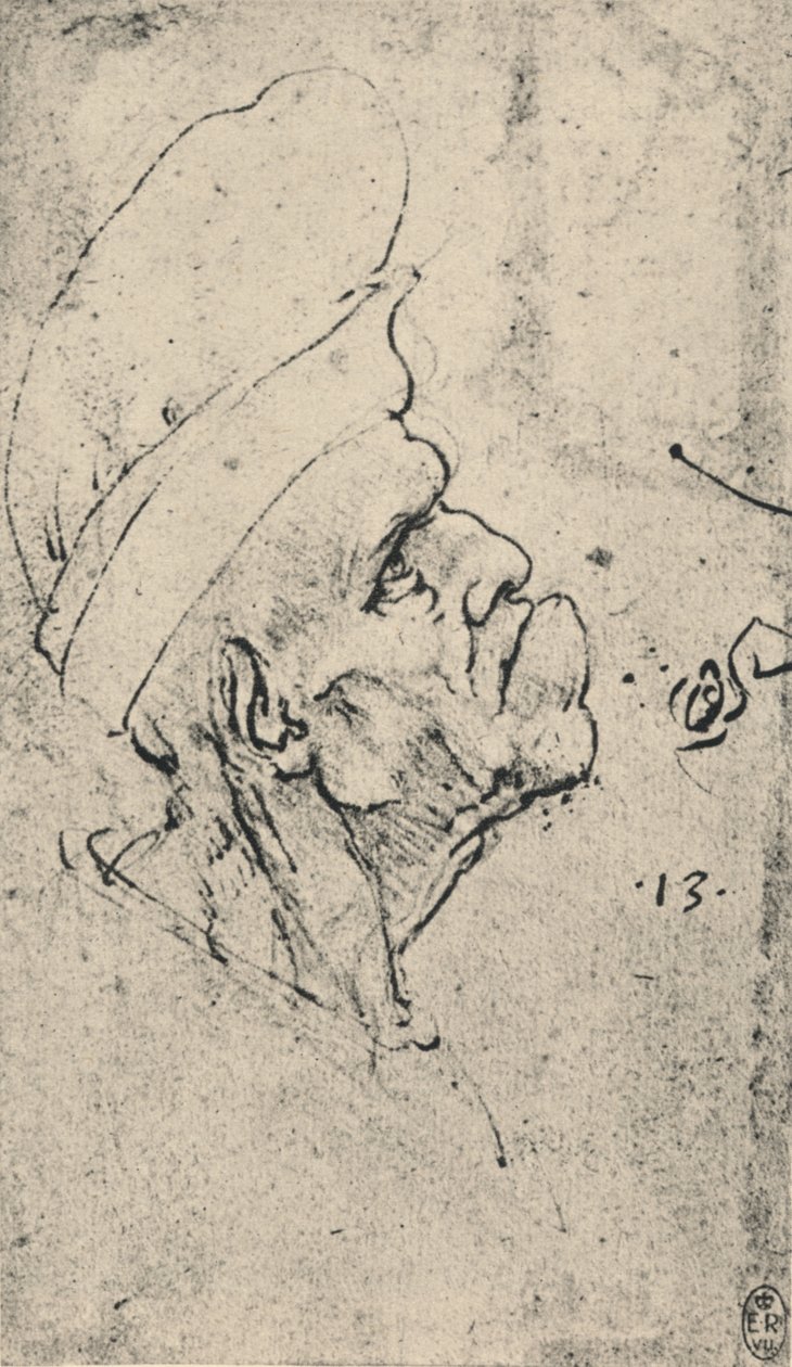 Grotesk profil af en mand iført hat til højre, c1480 1945 af Leonardo da Vinci