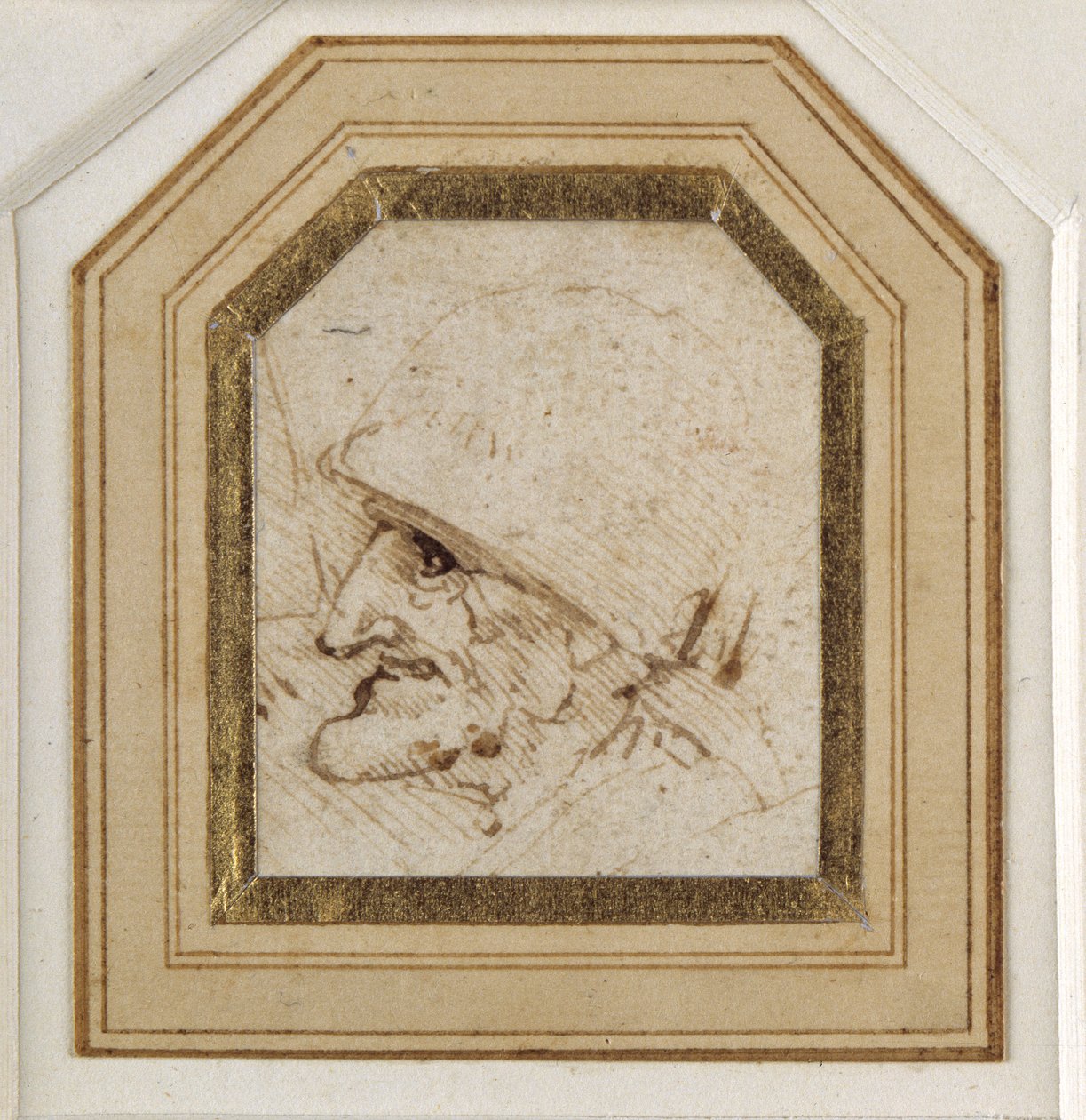 Grotesk hoved (pen og blæk på papir) af Leonardo da Vinci