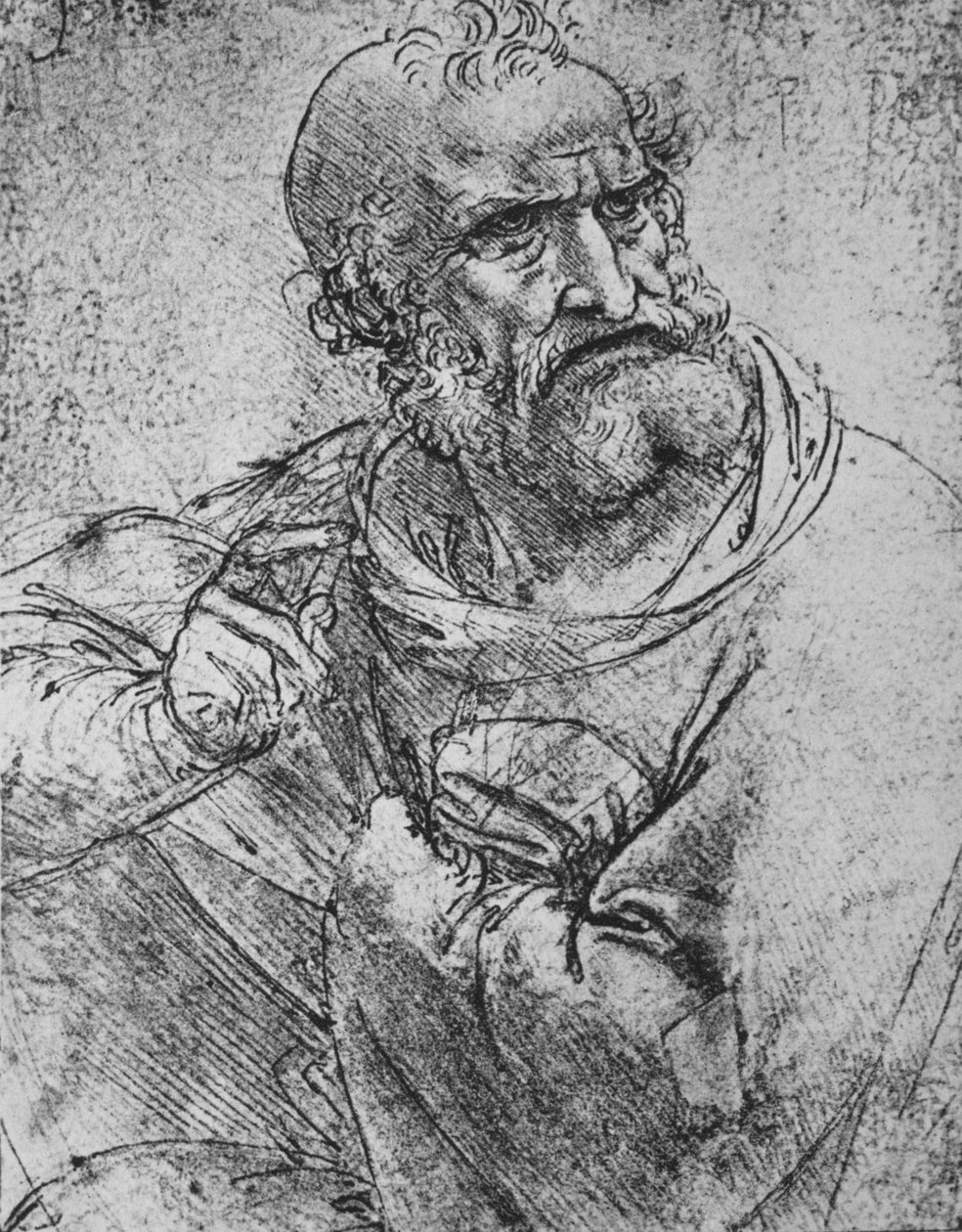 Halvlængde af en apostel med højre hånd løftet, c1480 1945 af Leonardo da Vinci