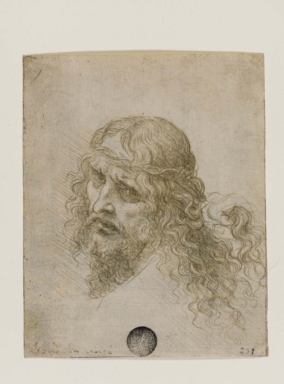 Kristi hoved kronet med torne, ca. 1500. af Leonardo da Vinci