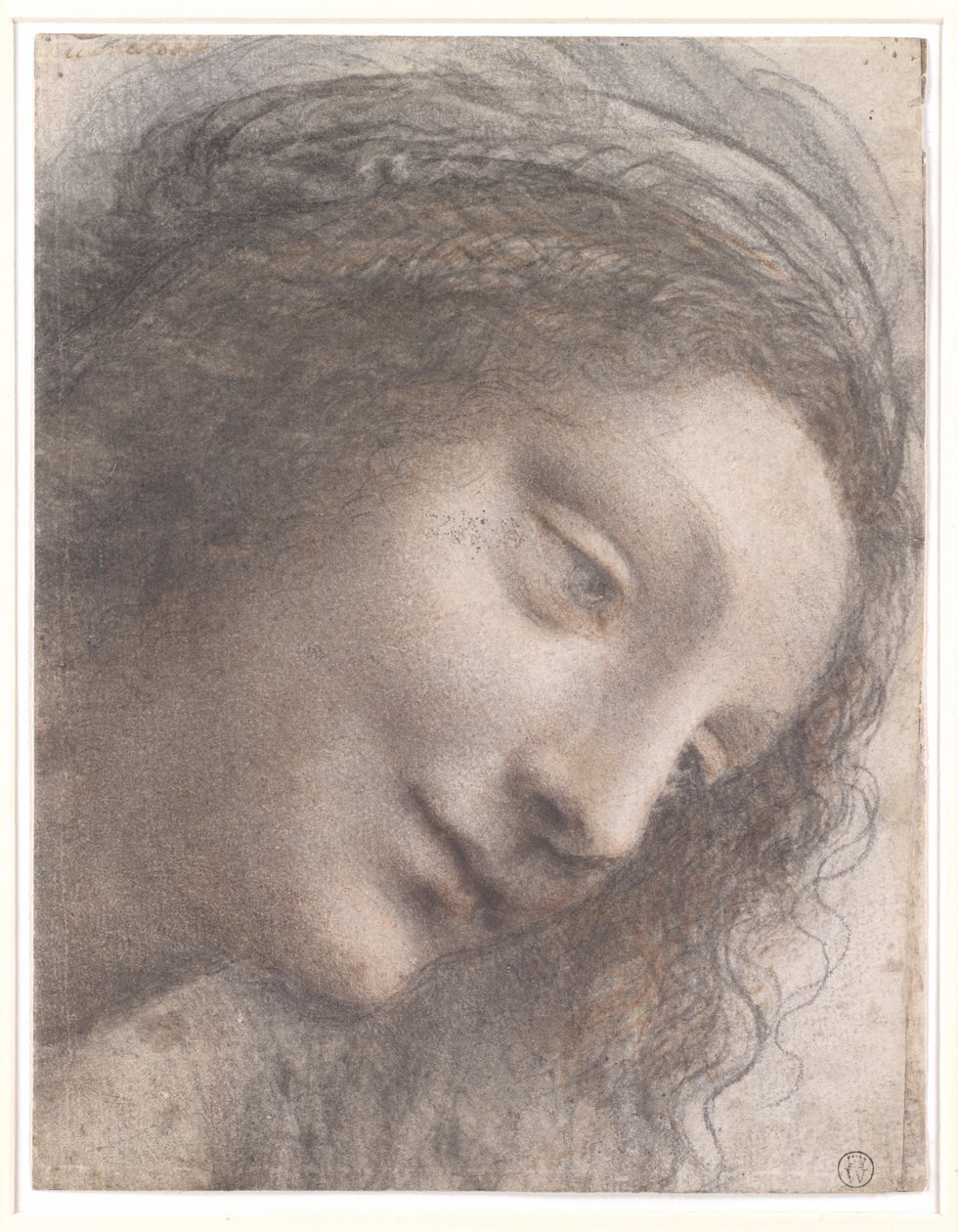 Jomfruhoved, 1508-1512 (sort kridt, trækul og rødt kridt, med nogle spor af hvidt kridt på kortet) af Leonardo da Vinci