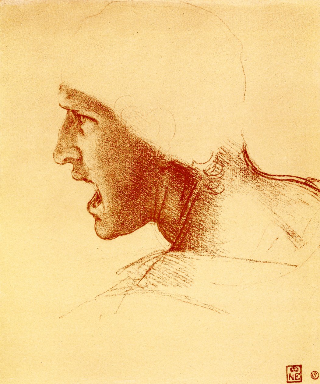 Leder af skrigende og angribende kriger af Leonardo da Vinci