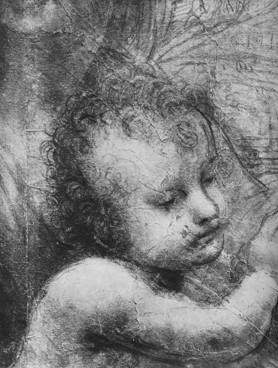 Leder af Jesusbarnet - Jomfru og Barn med St. Anne og Spædbarn St. John, c1480 1945 af Leonardo da Vinci