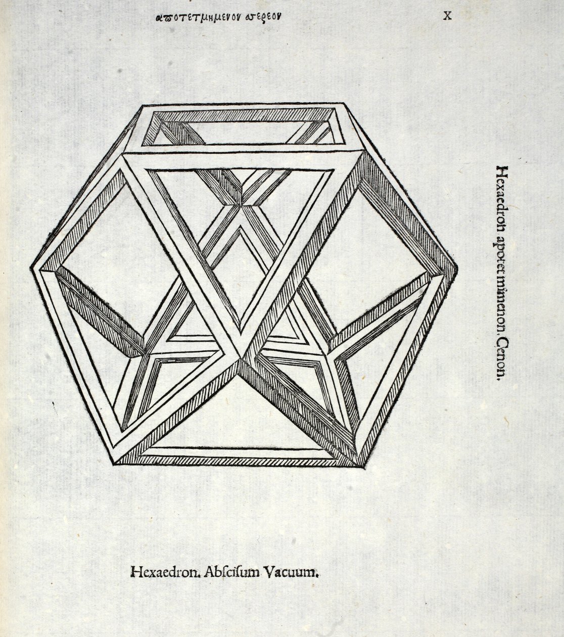 Hexaedron abscisum vacuum, illustration fra "Divina Proportione" af Luca Pacioli (ca. 1445-1517), oprindeligt udgivet. Venedig, 1509 af Leonardo da Vinci