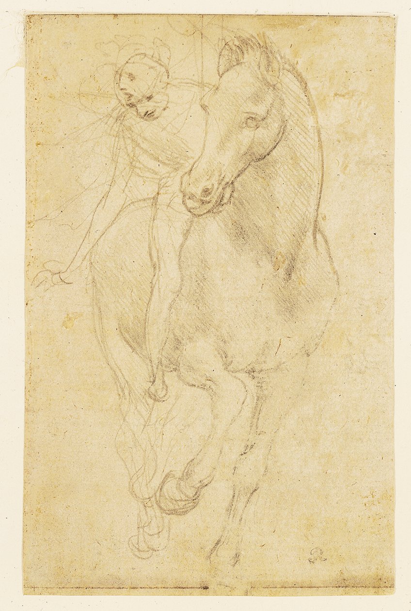 Hest og rytter, ca. 1480 (sølvnål på forberedt papir) af Leonardo da Vinci
