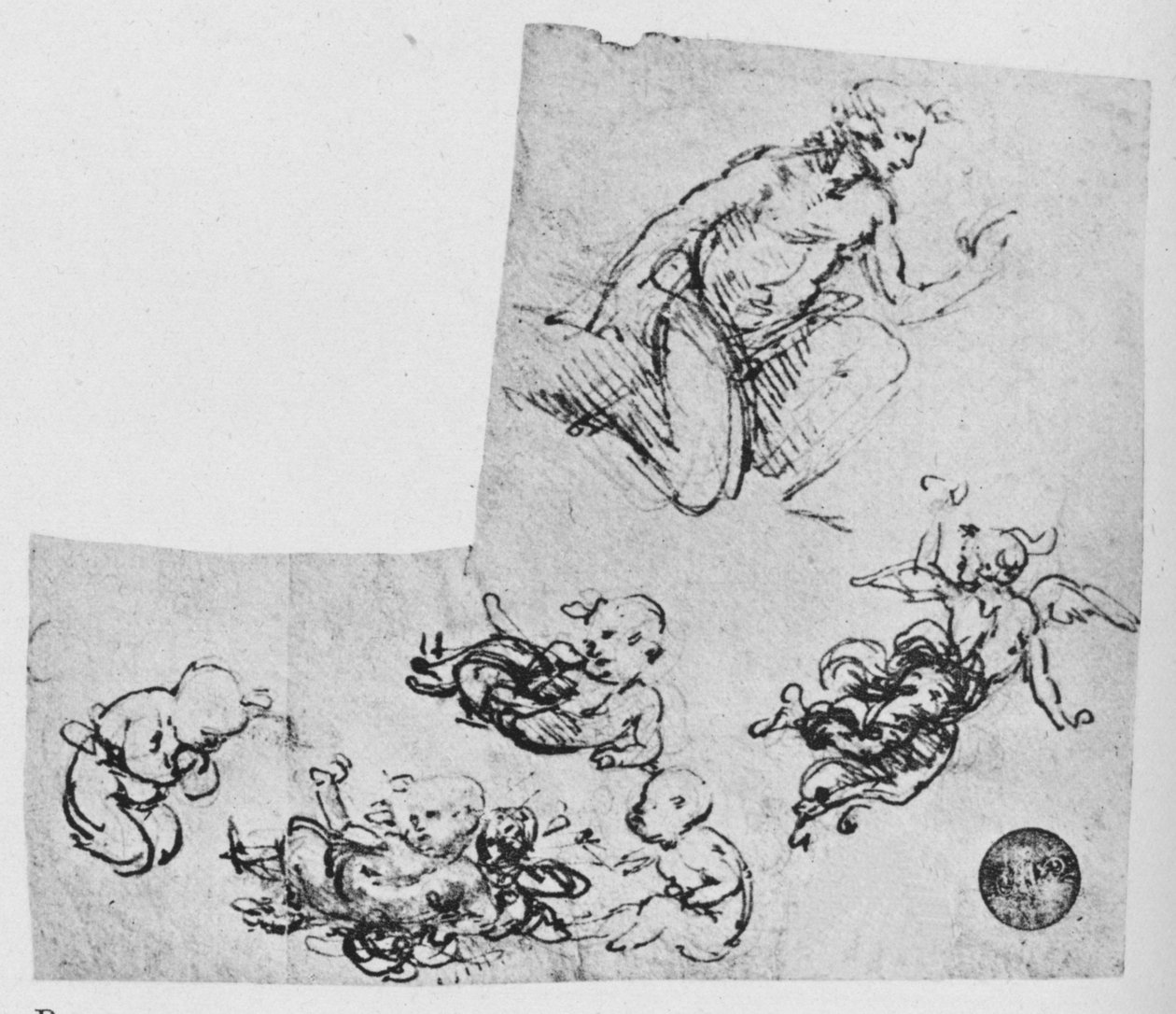 Knælende ungdom og Putti, c1480 1945 af Leonardo da Vinci