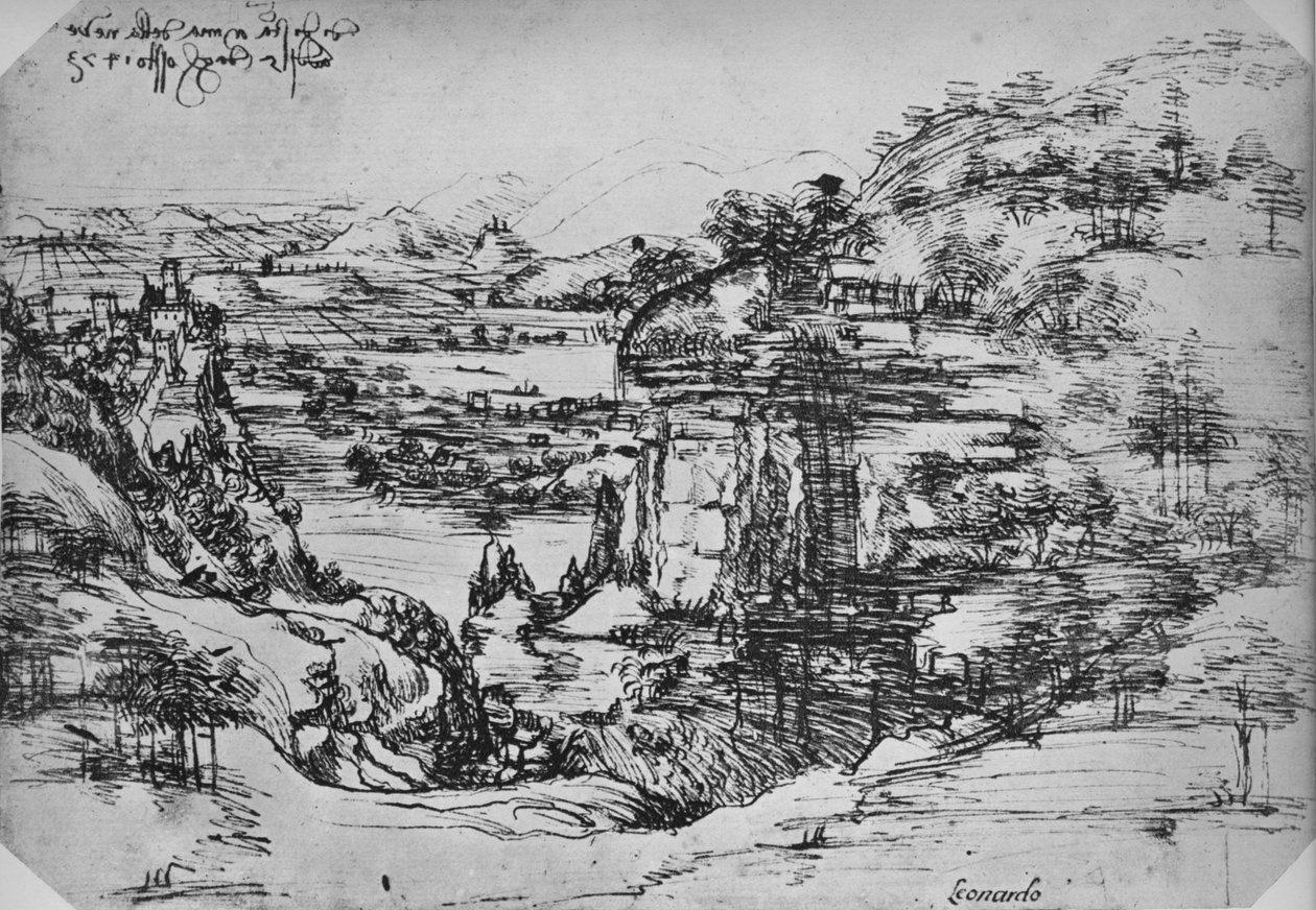 Landskab, c1480 1945 af Leonardo da Vinci
