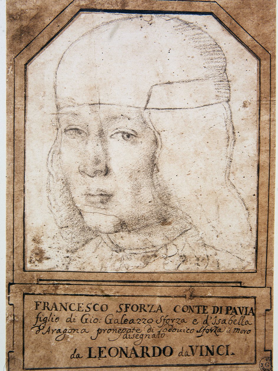 Leonardo da Vinci (Leonardo da Vinci) (1452 - 1519): Portræt af Frans (Francesco) Sforza (1491-1512), søn af Gian Galeazzo Maria Sforza (Jean Galeas Marie Sforza) (1469-1494), hertug af Milano af Leonardo da Vinci