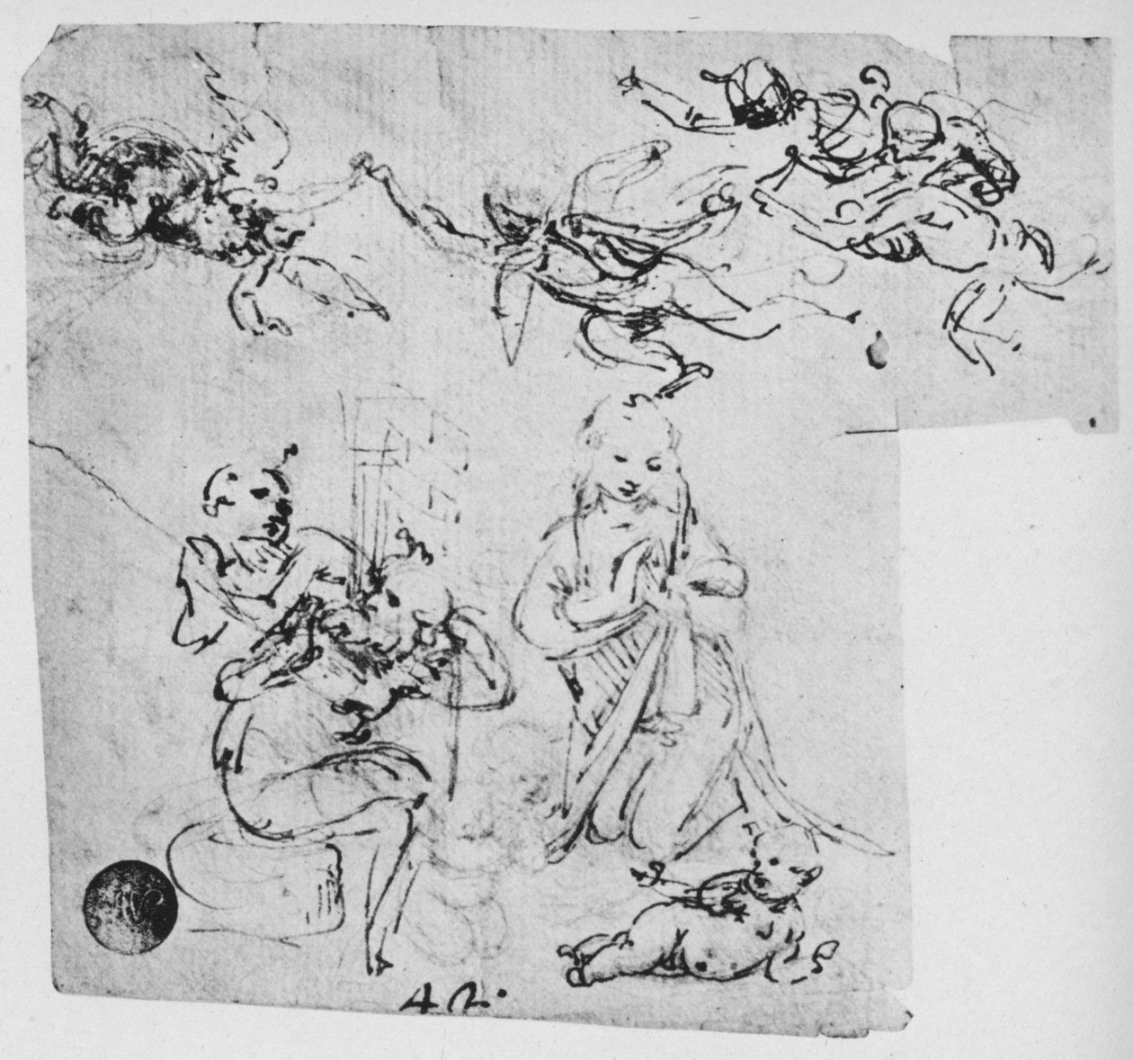Madonna Adoring the Infant Christ and Other Figures, c1480 1945 af Leonardo da Vinci
