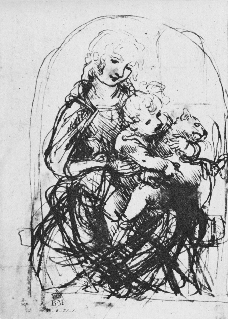 Madonna og barn med en kat, 1478-1481 1945 af Leonardo da Vinci