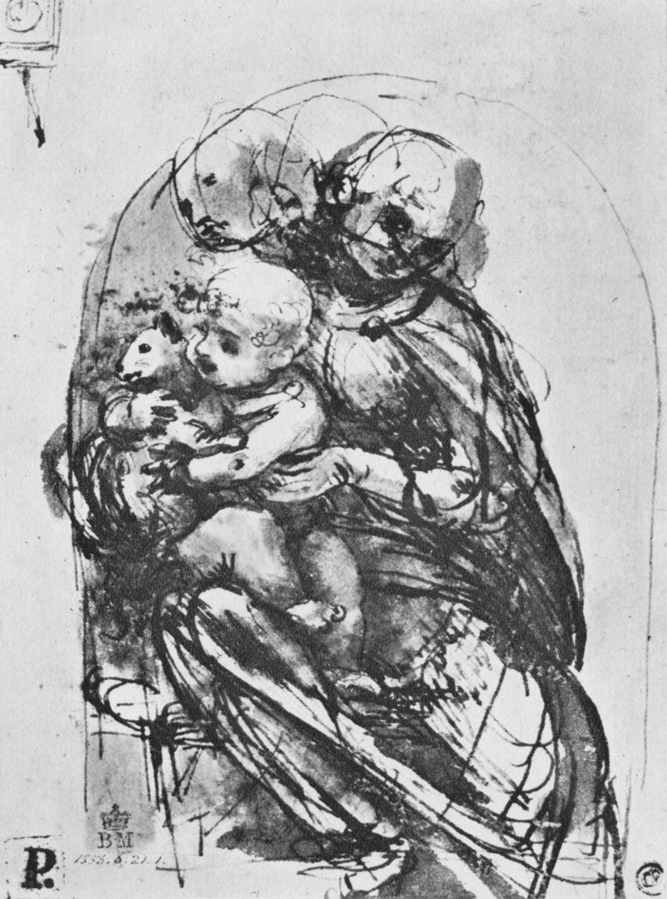 Madonna og barn med en kat, 1478-1481 1945 af Leonardo da Vinci