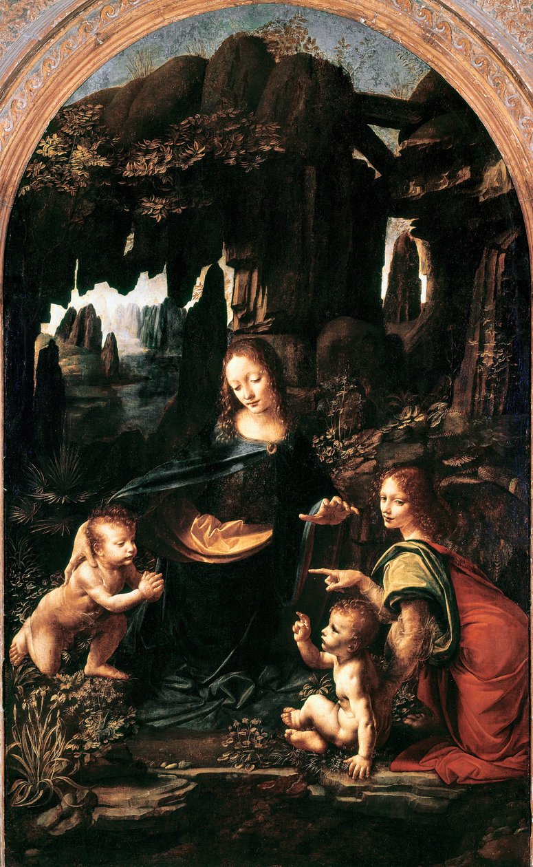 Madonna of the Rocks, ca. 1483-94 (olie på panel overført til lærred) af Leonardo da Vinci