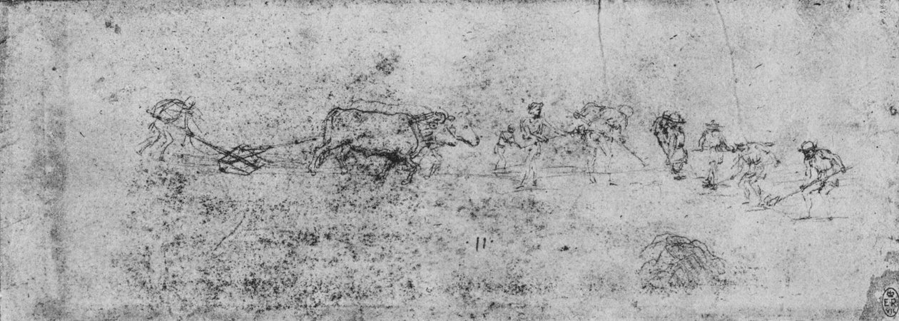 Mænd, der pløjer og graver, c1480 1945 af Leonardo da Vinci