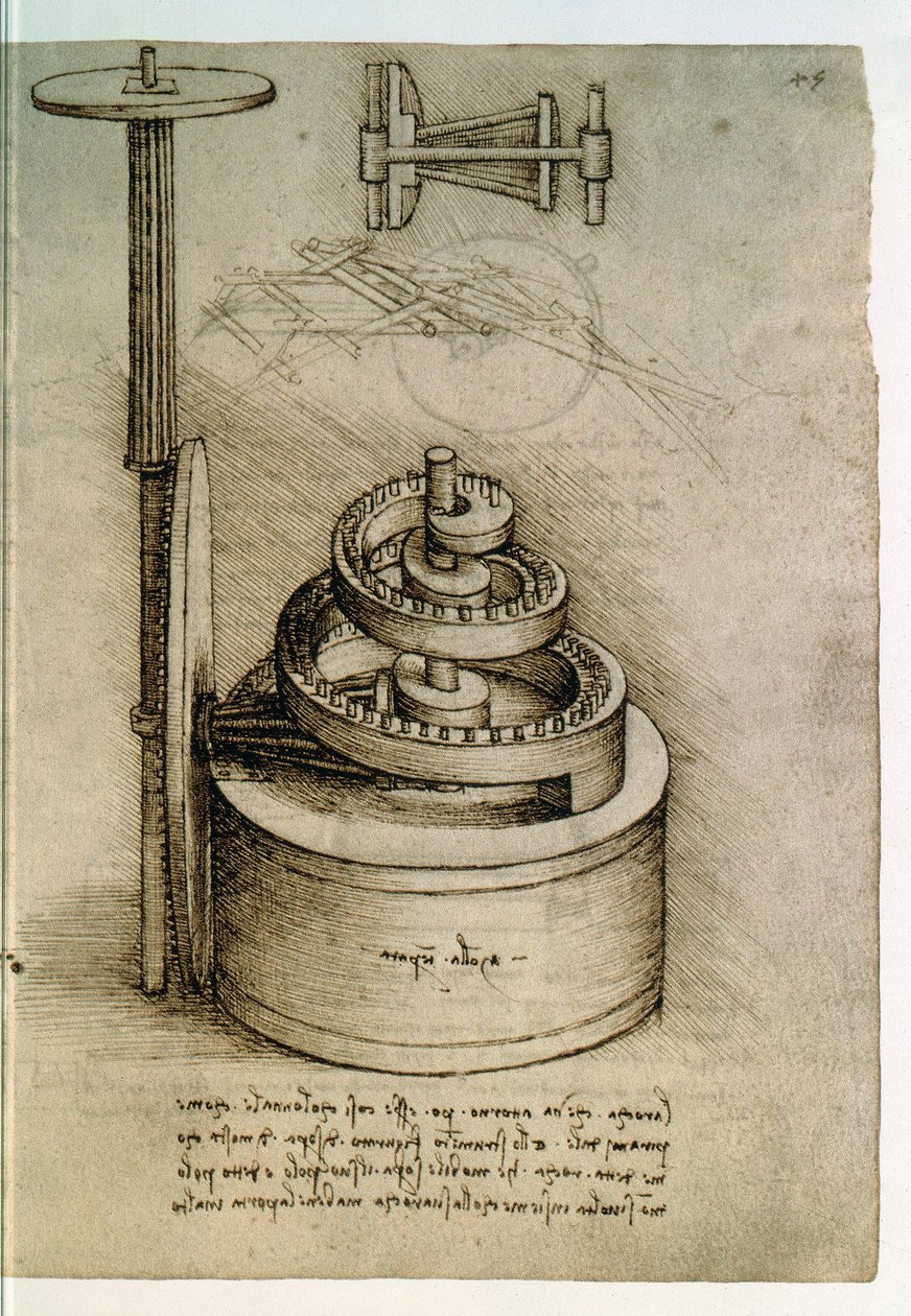 Frk. 8937, Codex Madrid I f.45r, hærdet fjeder af Leonardo da Vinci