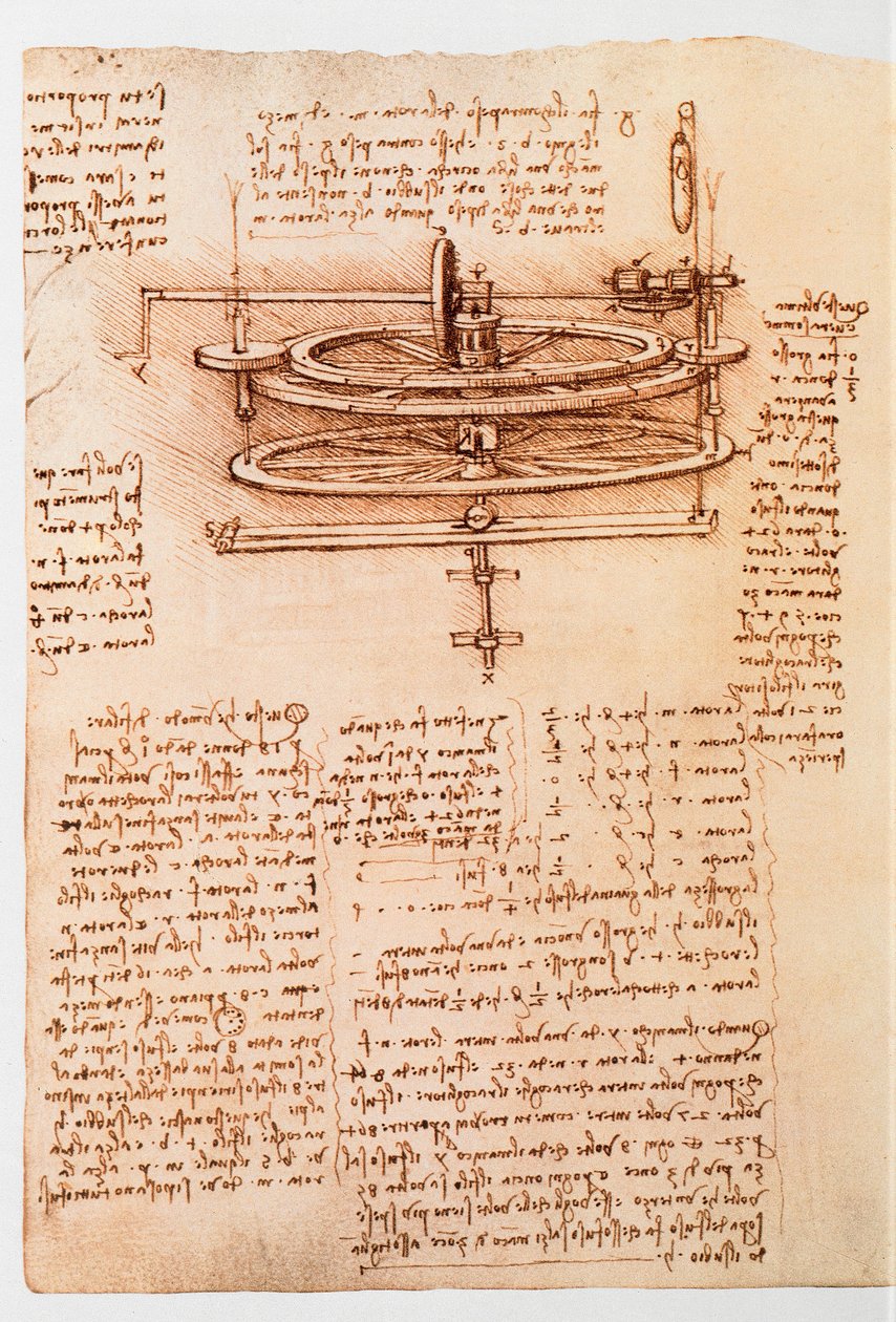 Ms 8937 fol.142r Study for a waterwheel, 