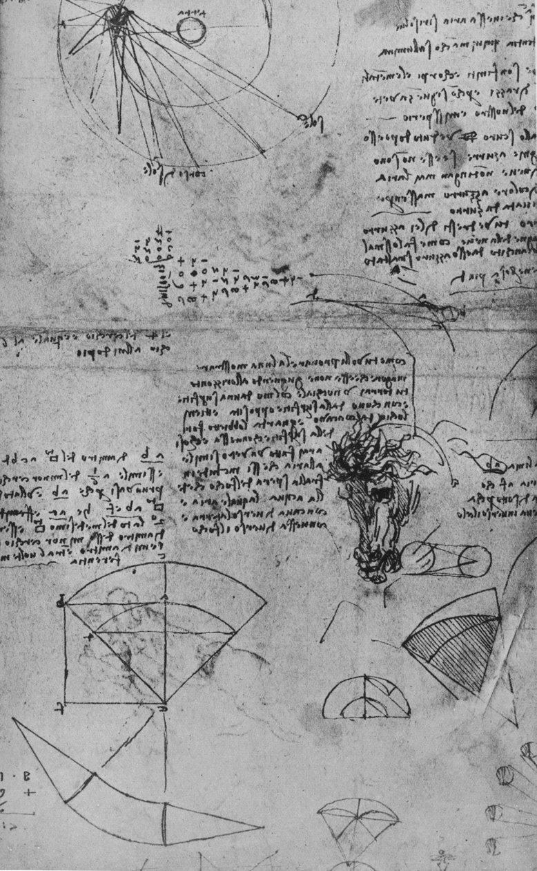 Noter om astronomi og undersøgelse af et hestehoved, c1480 1945 af Leonardo da Vinci
