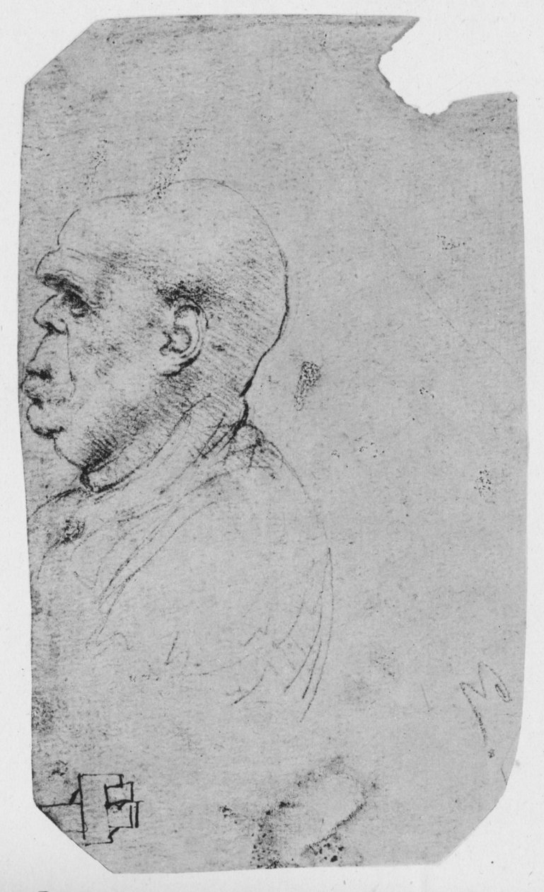 Profil af en skaldet mand til venstre, c1480 1945 af Leonardo da Vinci