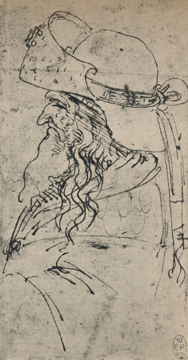 Profil til venstre for en gammel mand i en stor hat, c1480 1945 af Leonardo da Vinci