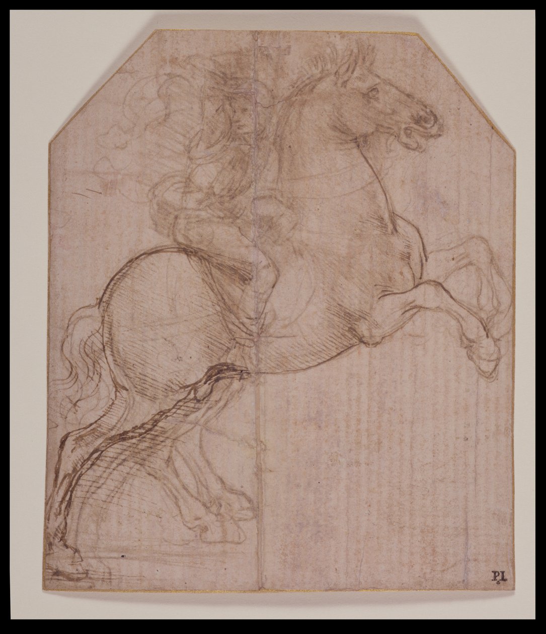 Rytter på opfostringshest, ca. 1481-82 (sølvspids, pen og brunt blæk på forberedt papir) af Leonardo da Vinci