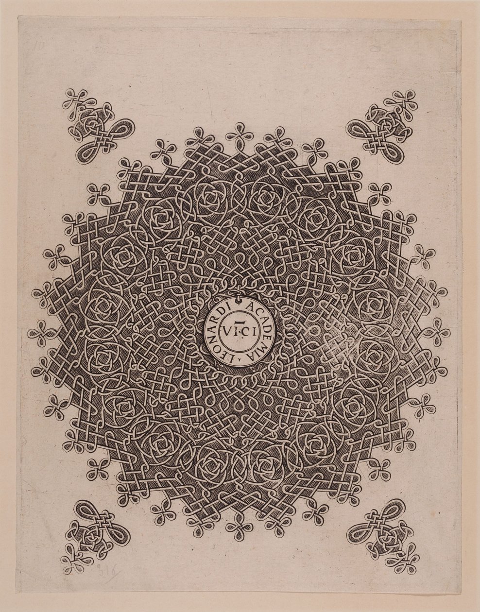Cirkel med fletværk og knuder. Emblemet for »Academia Leonardi« i Milano af Leonardo da Vinci