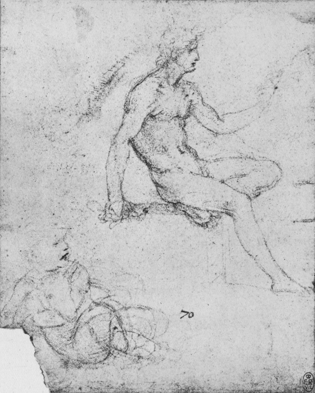 Siddende nøgen med barn med lam, c1480 1945 af Leonardo da Vinci
