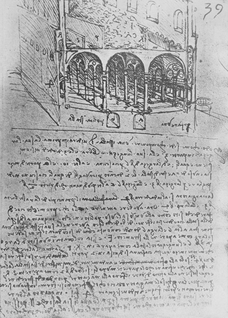 Skitsedesign til en stald, c1480 1945 af Leonardo da Vinci