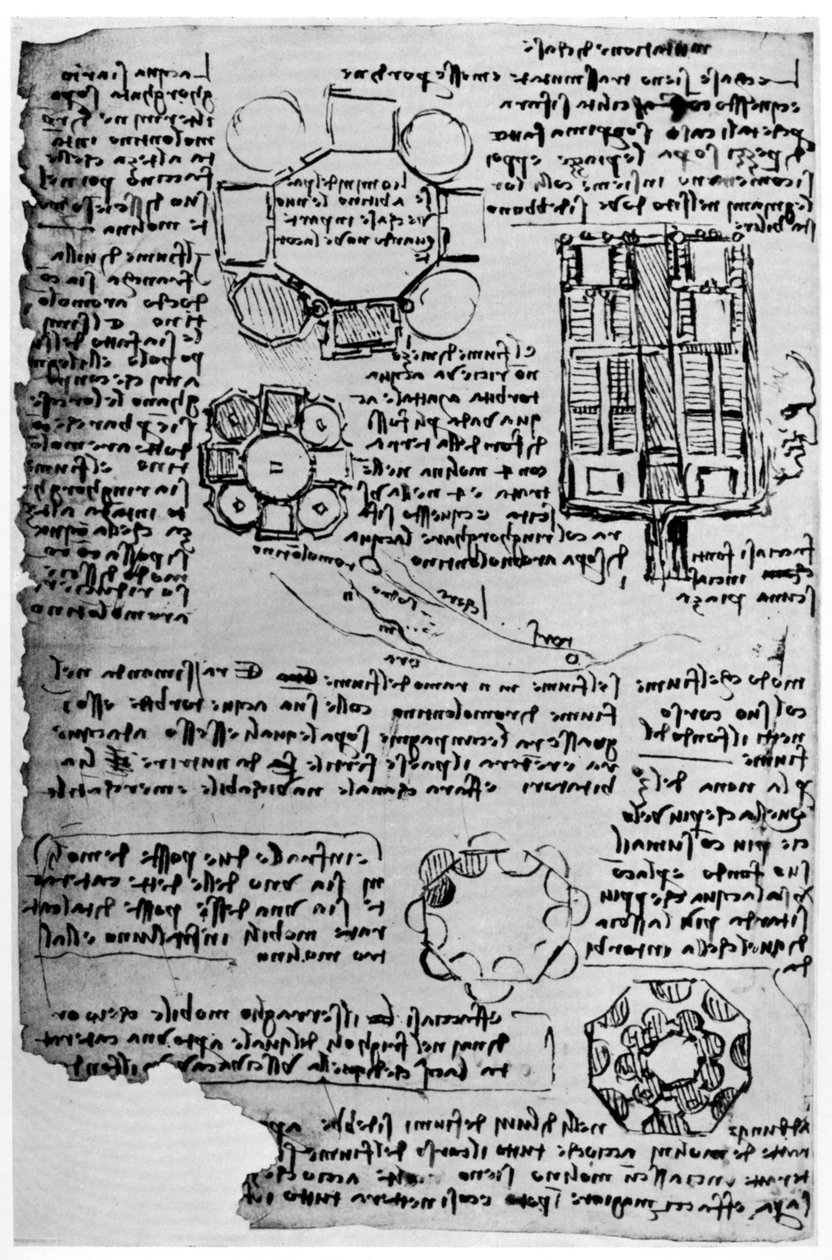 Skitse til Romorantin Castle, 1517-1518 1954. af Leonardo da Vinci