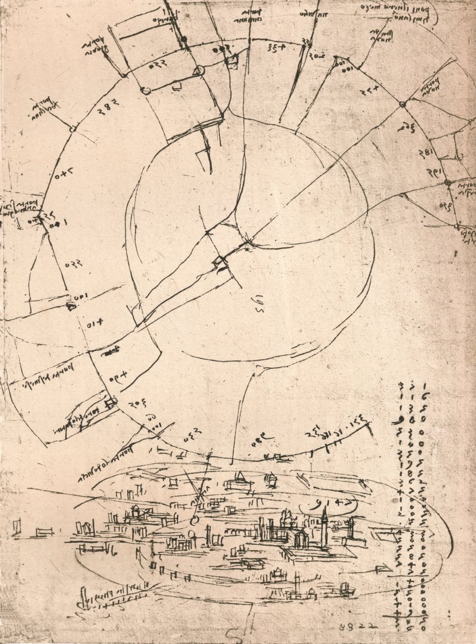 Skitsekort over Milano, c1472-c1519 1883 af Leonardo da Vinci