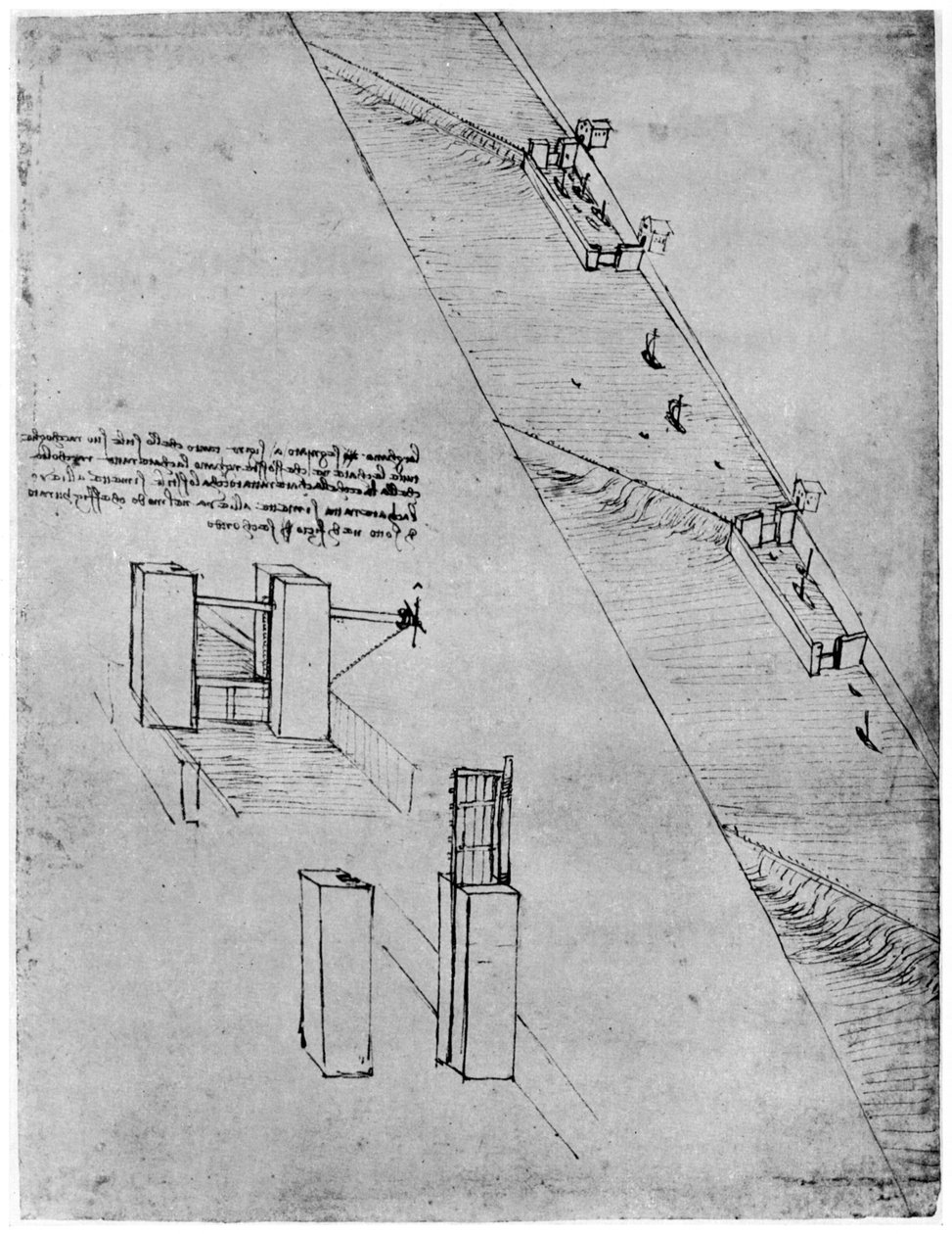 Skitse af en sluse, slutningen af det 15. eller begyndelsen af det 16. århundrede 1954. af Leonardo da Vinci