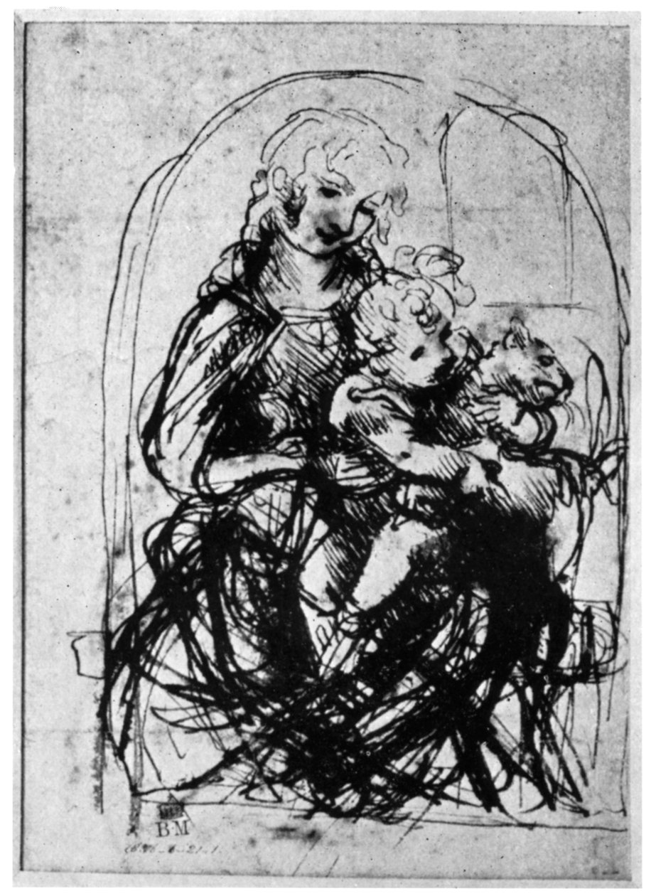 Studier til en Madonna Del Gatto, 1400-tallet 1930. af Leonardo da Vinci
