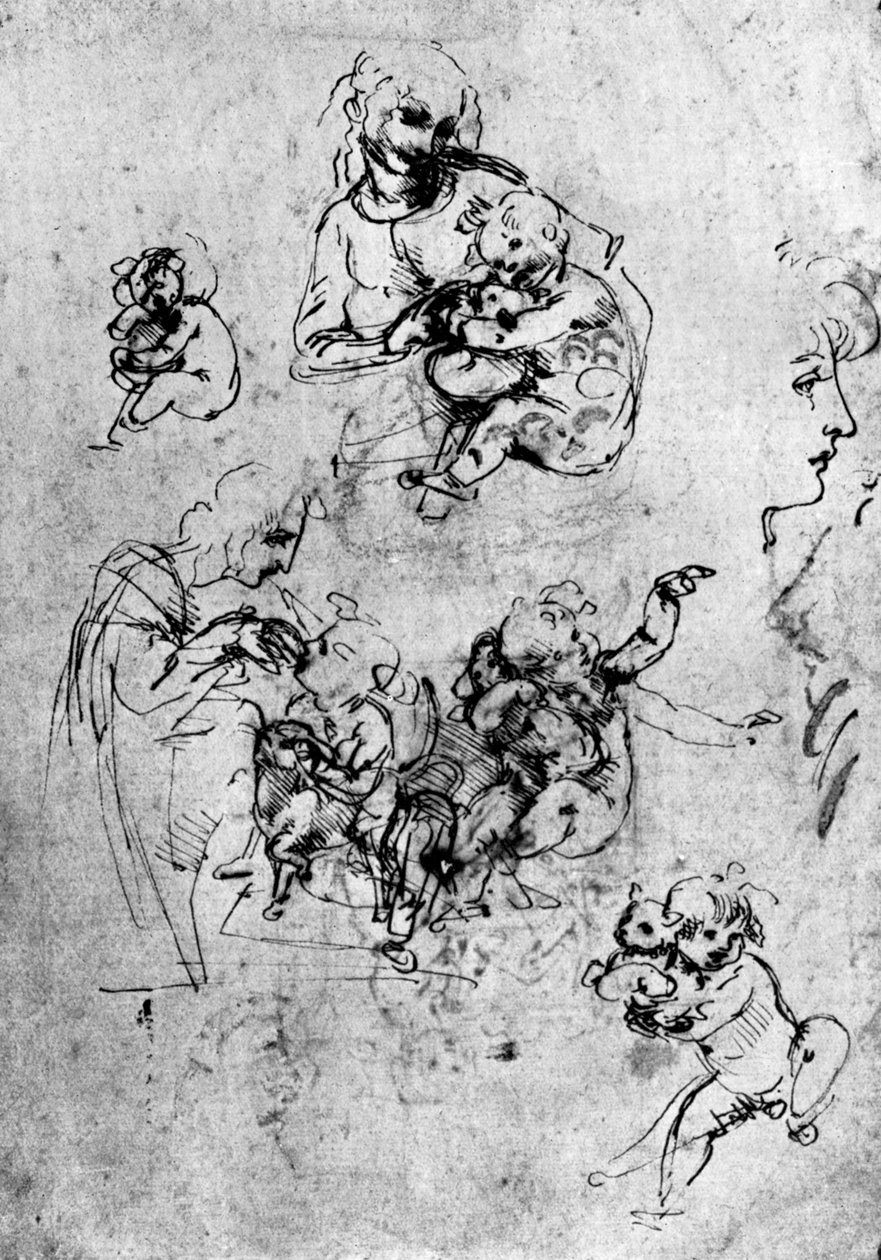 Studier til en Madonna Del Gatto, 1400-tallet 1930. af Leonardo da Vinci