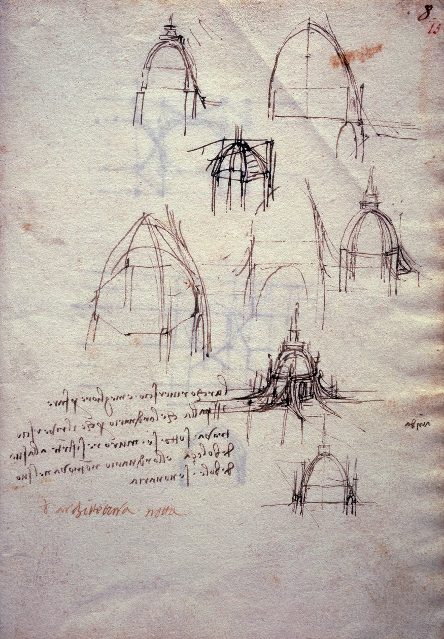 Studier til katedralens lanterne, fra Codex Trivulzianus af Leonardo da Vinci