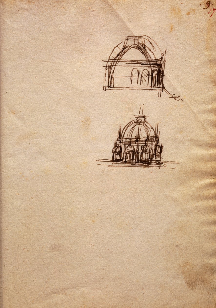 Studier til katedralens lanterne, fra Codex Trivulzianus af Leonardo da Vinci