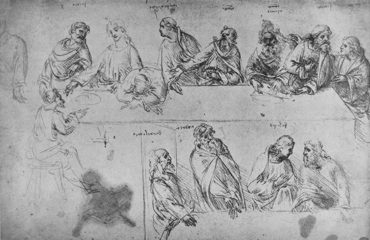 Studier til den sidste nadver, c1480 1945 af Leonardo da Vinci