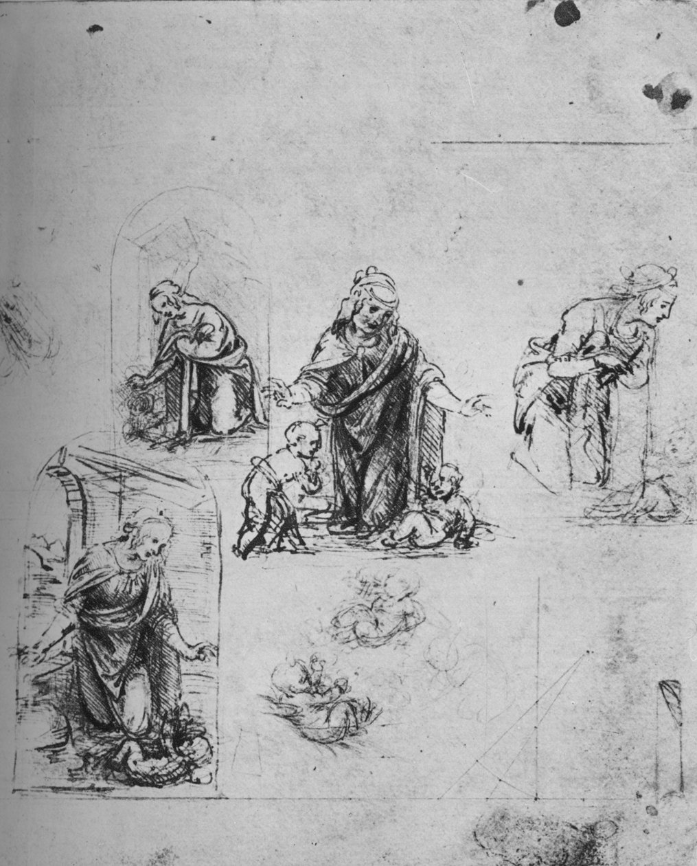 Studier for jomfruen, der tilbeder spædbarnet Kristus, c1480 1945 af Leonardo da Vinci
