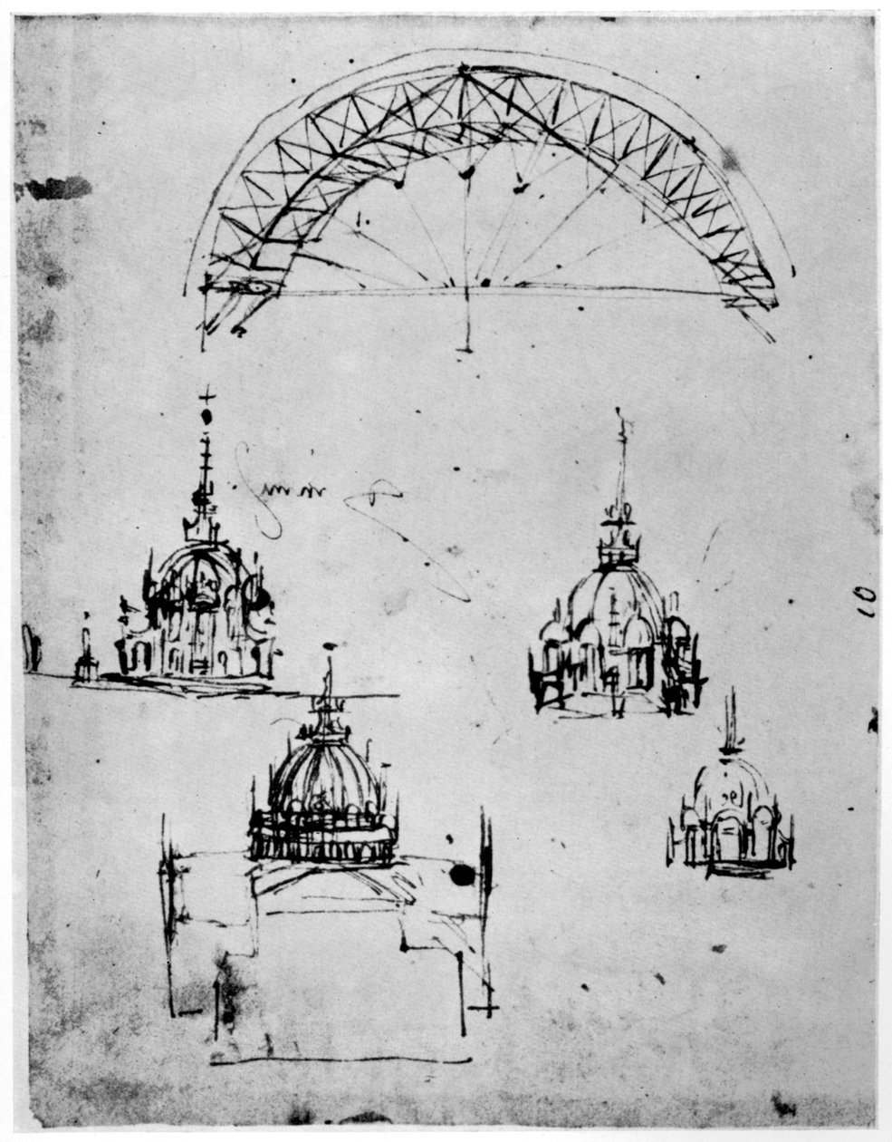 Studier til den centrale kuppel i Milanos katedral, slutningen af det 15. århundrede 1954. af Leonardo da Vinci