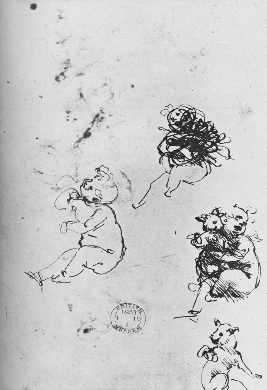 Studier af børn og katte, 1478-1481 1945 af Leonardo da Vinci