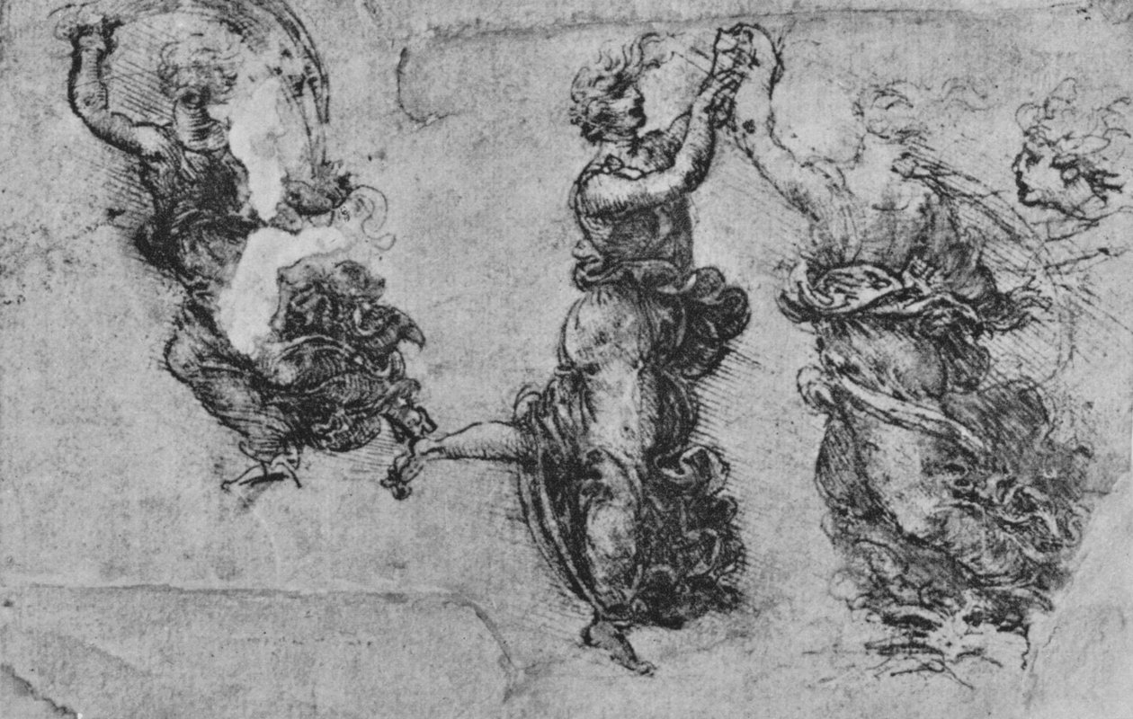 Studier af dansende nymfer, c1480 1945 af Leonardo da Vinci