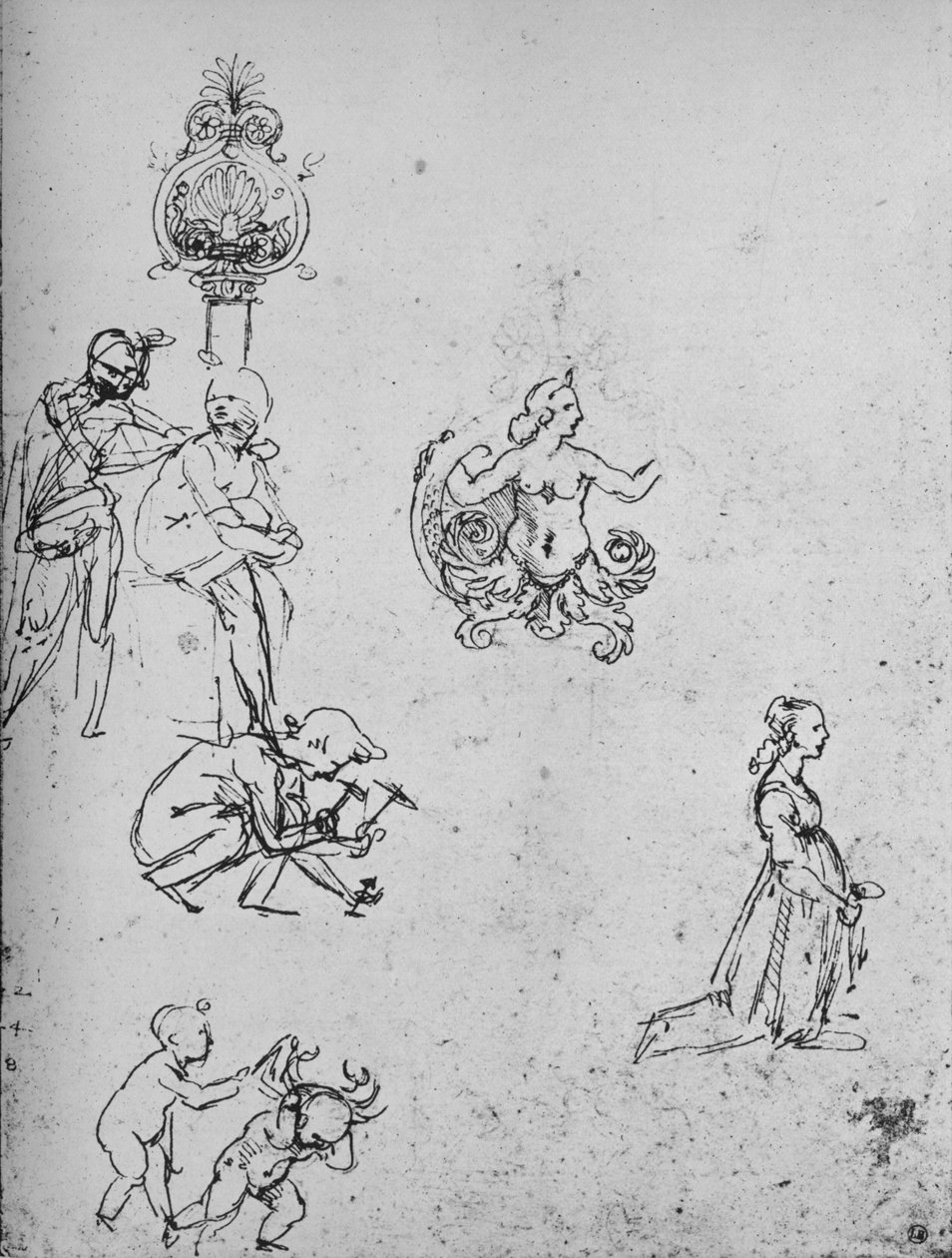 Studier af figurer og af dekoration, c1480 1945 af Leonardo da Vinci