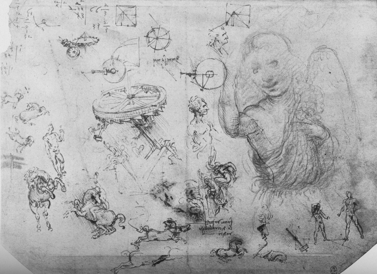 Studier af en engel, af ryttere og andre skikkelser, c1480 1945 af Leonardo da Vinci