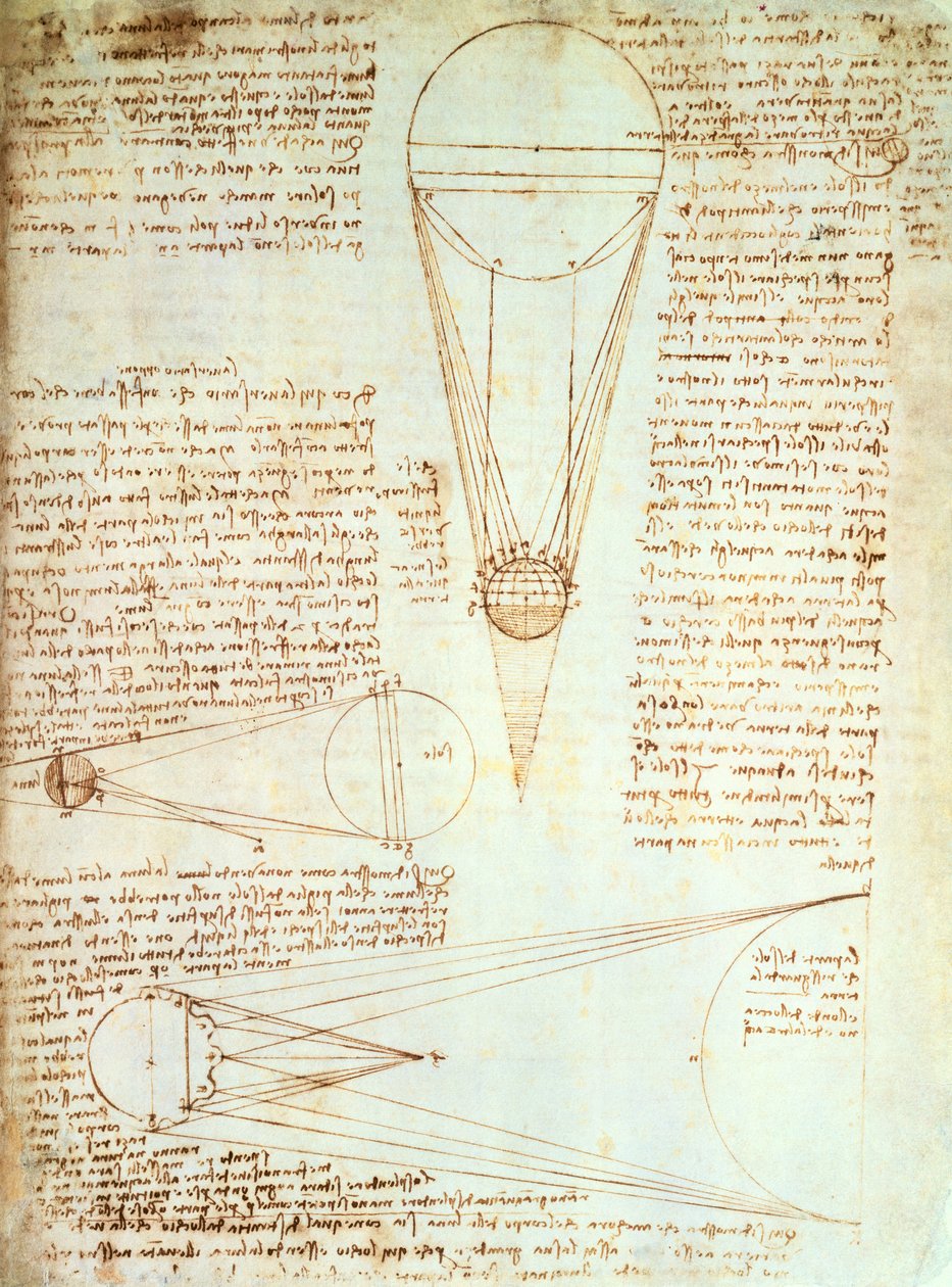 Studier af månens belysning, fol. 1r fra Codex Leicester, c.1506-08 af Leonardo da Vinci