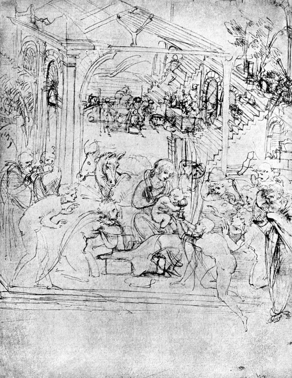 Studie til The Adoration of the Magi, 15. århundrede 1930. af Leonardo da Vinci