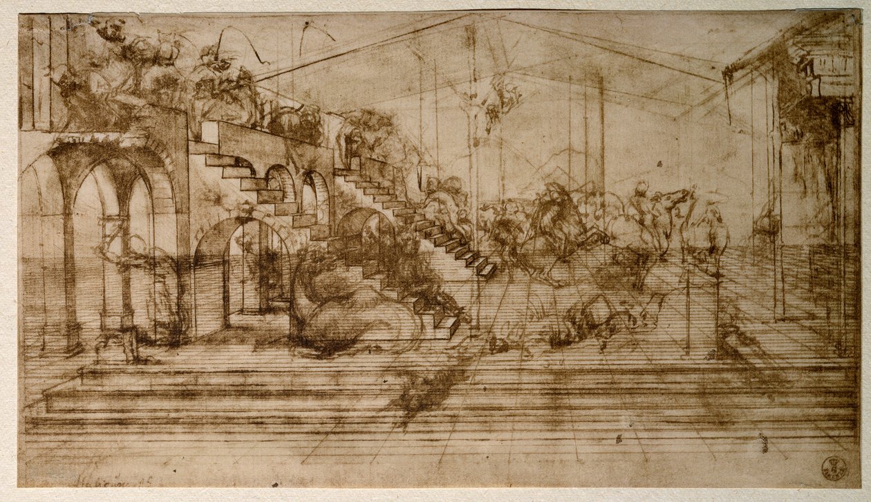 Studie til tilbedelse af magi (blyantstegning af Leonardo da Vinci