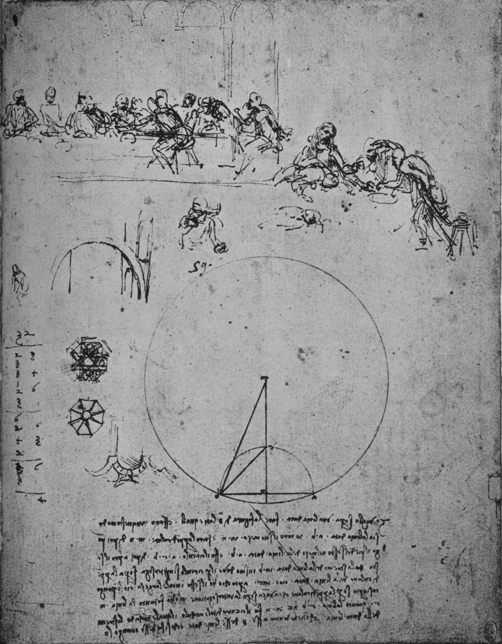 Studie til de sidste super og matematiske figurer og beregninger, c1480 1945 af Leonardo da Vinci