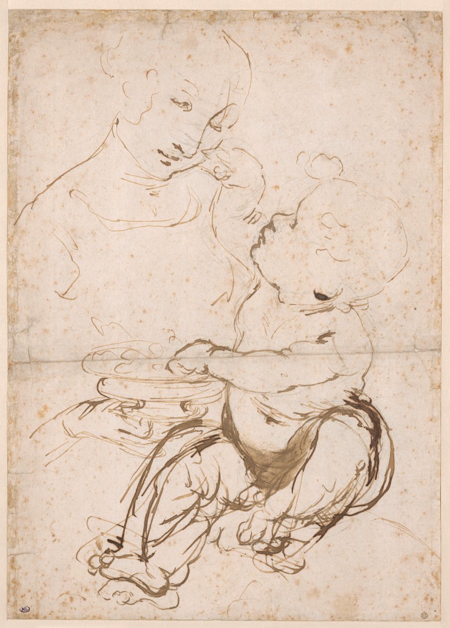 Studie for Madonnaen med en frugtskål, ca 1478. af Leonardo da Vinci